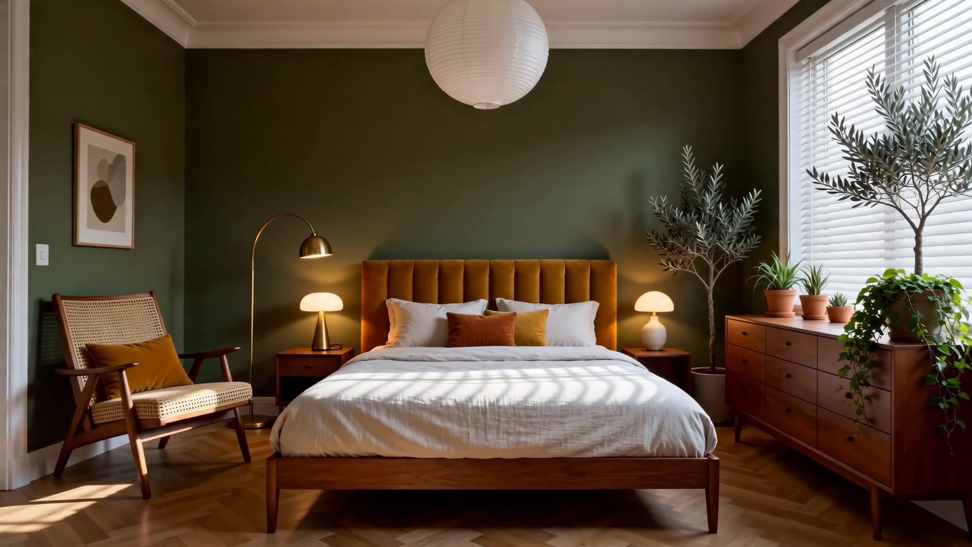 Chambre olive et rotin préparée avec linge hôtelier par KDM Conciergerie